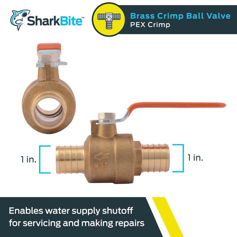 SharkBite 1 Inch Crimp Ball Valve, Brass Plumbing Fitting, PEX Pipe, PE-RT, 22463LFA - Image 2